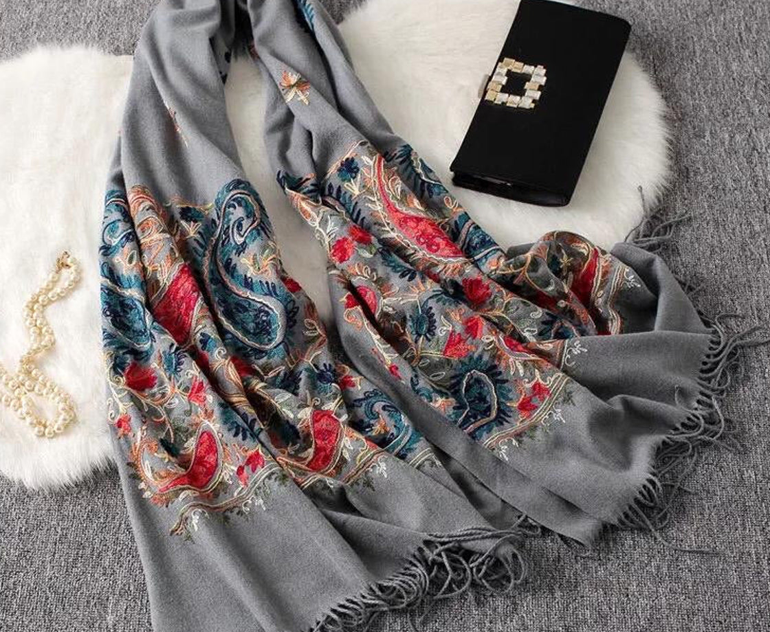 Festive Blanket Shawl | Floral Embroidered Oversized Winter Wrap
