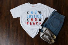 Load image into Gallery viewer, Know Justice Know Peace Youth T-Shirt